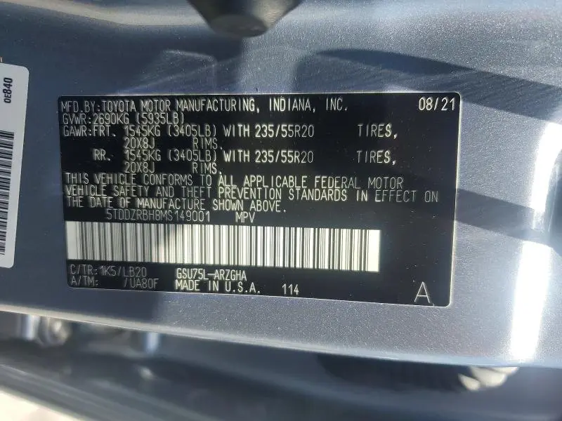 2021 TOYOTA HIGHLANDER LIMITED  