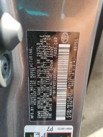 2015 TOYOTA CAMRY LE  