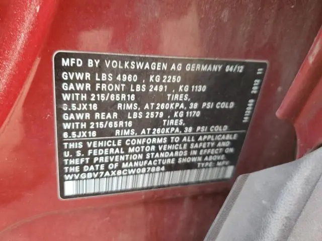 2012 VOLKSWAGEN TIGUAN S  