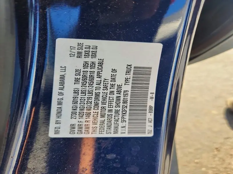 2018 HONDA RIDGELINE RTL  