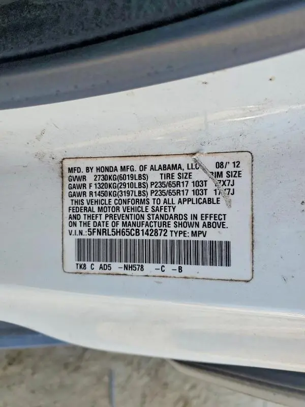 2012 HONDA ODYSSEY EXL  