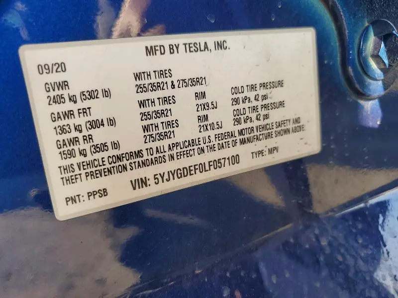 2020 TESLA MODEL Y   