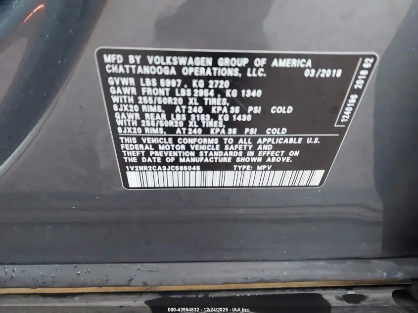 2018 VOLKSWAGEN ATLAS 3.6L V6 SEL PREMIUM