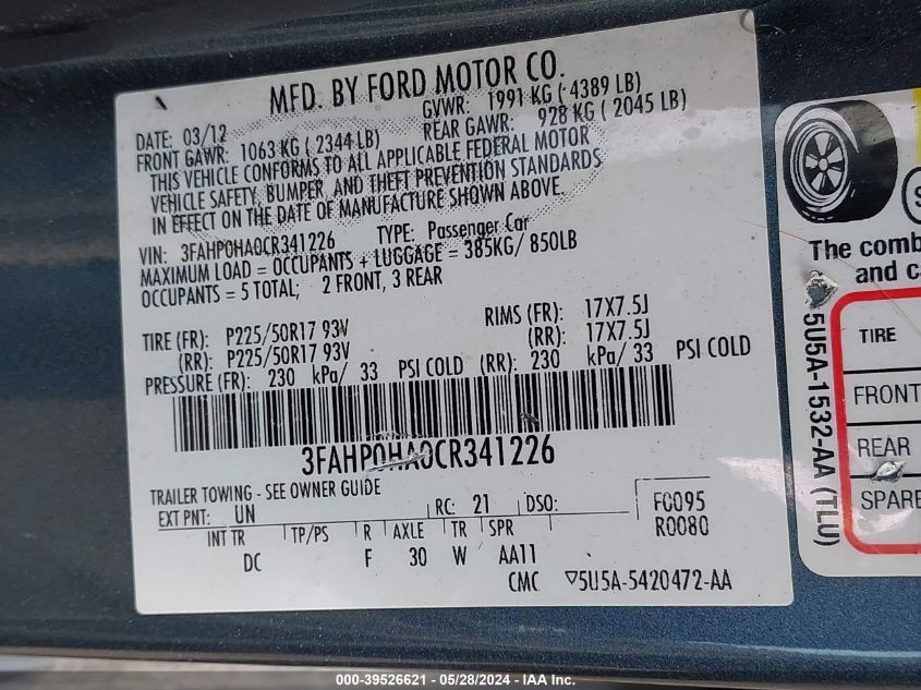 2012 FORD FUSION SE