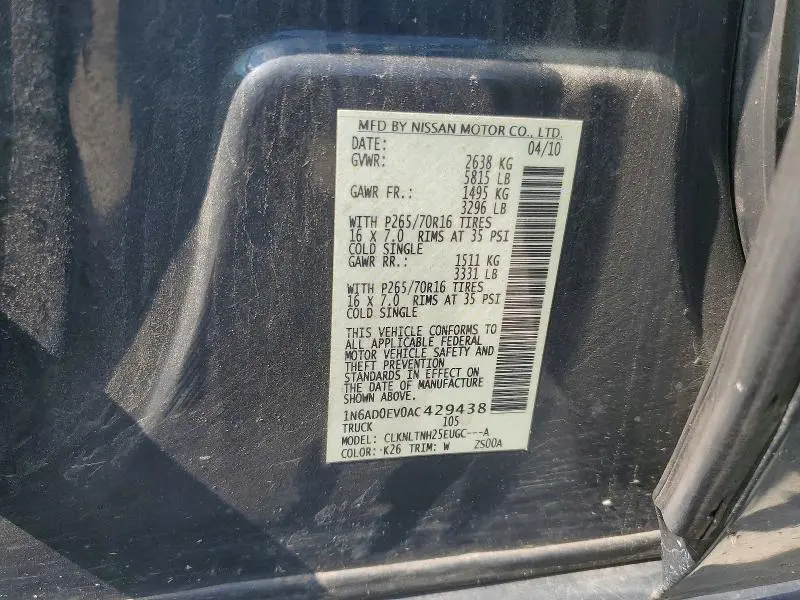 2010 NISSAN FRONTIER SE V6  