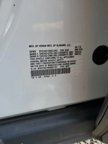 2019 HONDA PILOT LX