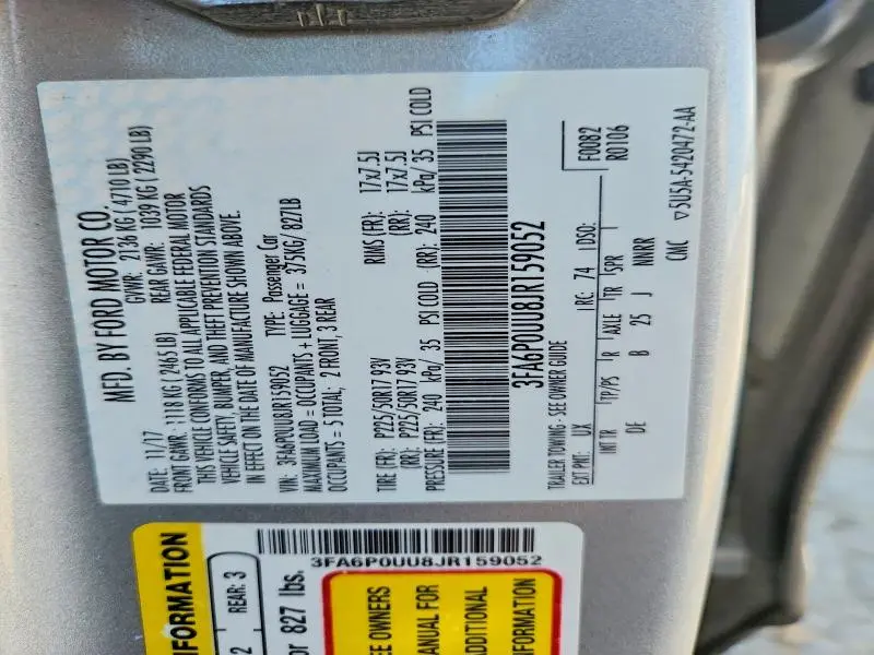2018 FORD FUSION S HYBRID  