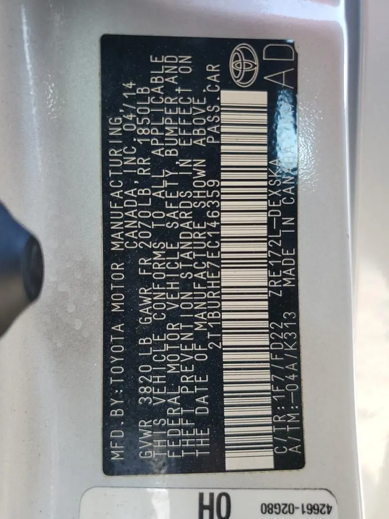 2014 TOYOTA COROLLA L  