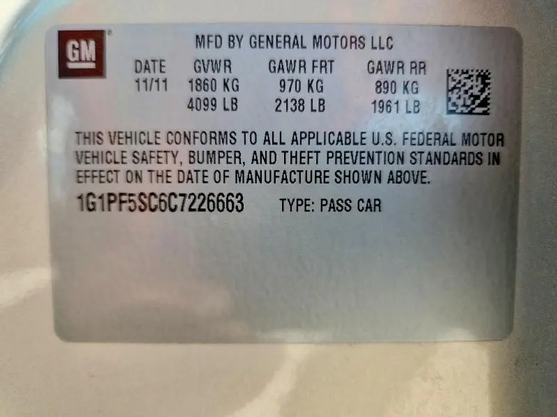 2012 CHEVROLET CRUZE LT  