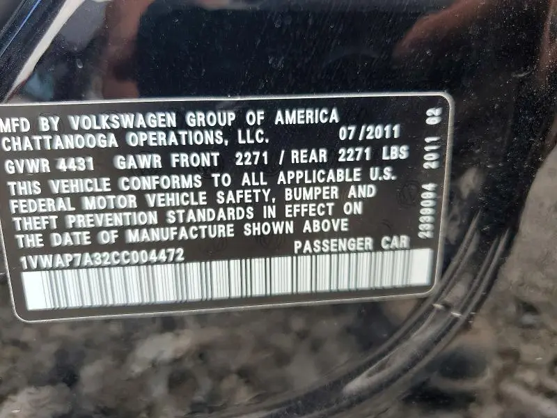 2012 VOLKSWAGEN PASSAT S  
