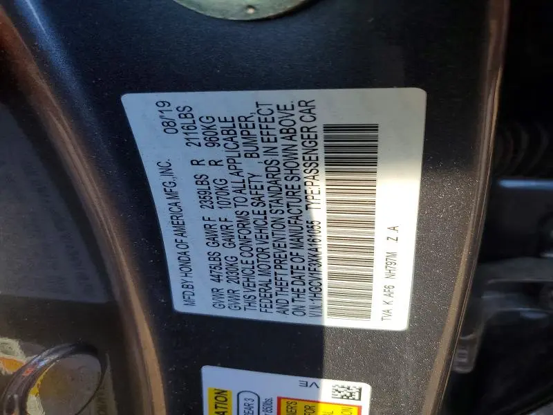 2019 HONDA ACCORD SPORT  
