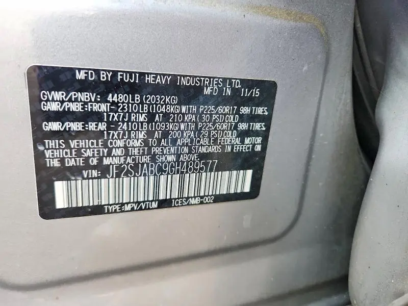 2016 SUBARU FORESTER 2.5I  