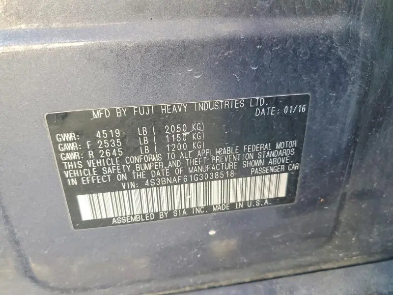 2016 SUBARU LEGACY 2.5I PREMIUM  