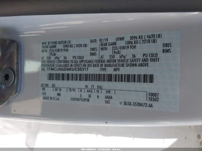2019 FORD ESCAPE SE