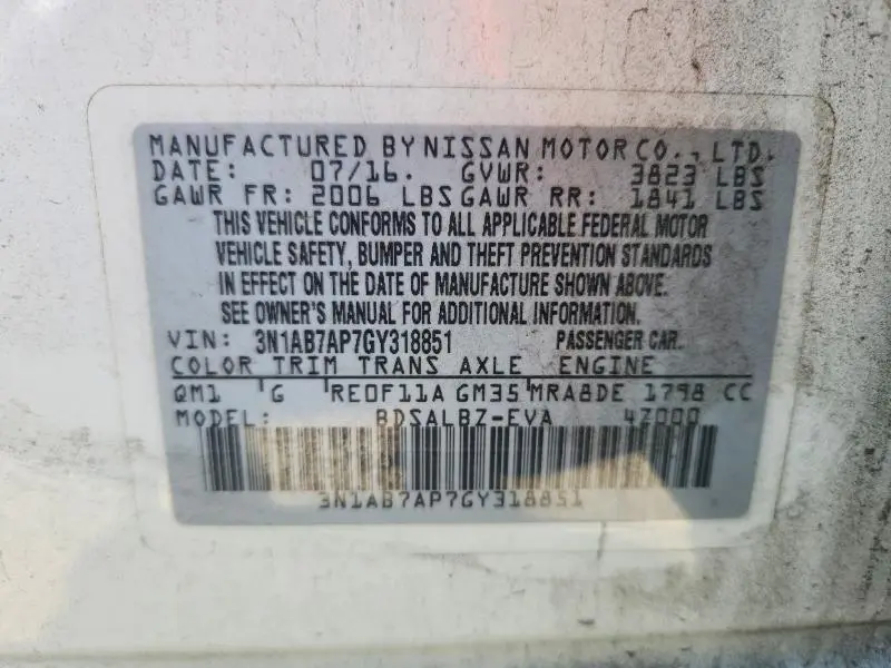 2016 NISSAN SENTRA S  