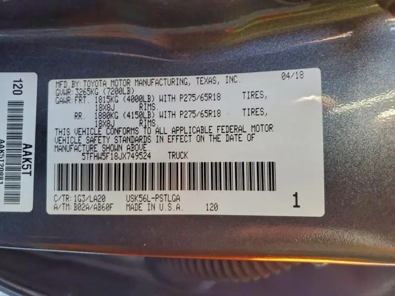 2018 TOYOTA TUNDRA CREWMAX LIMITED  