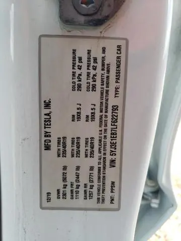 2020 TESLA MODEL 3 