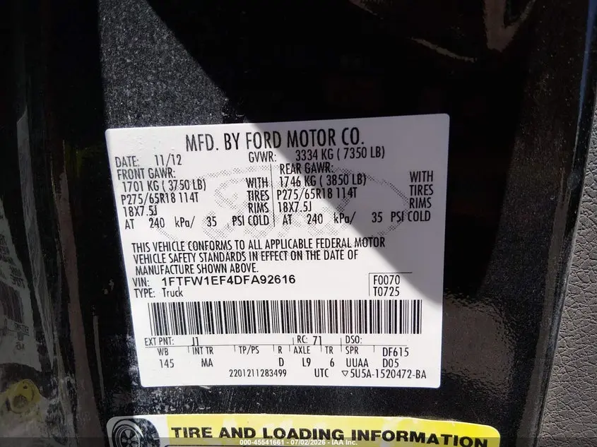2013 FORD F-150 FX4/KING RANCH/LARIAT/PLATINUM/XL/XLT