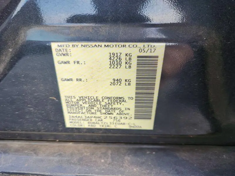 2017 NISSAN ALTIMA 2.5 SL  