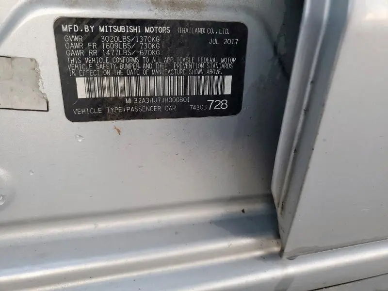 2018 MITSUBISHI MIRAGE ES  