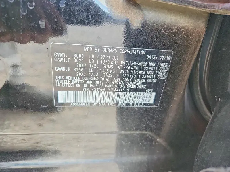 2019 SUBARU ASCENT LIMITED  