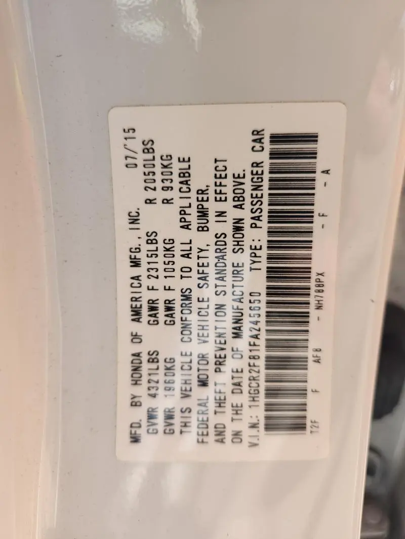 2015 HONDA ACCORD EXL  