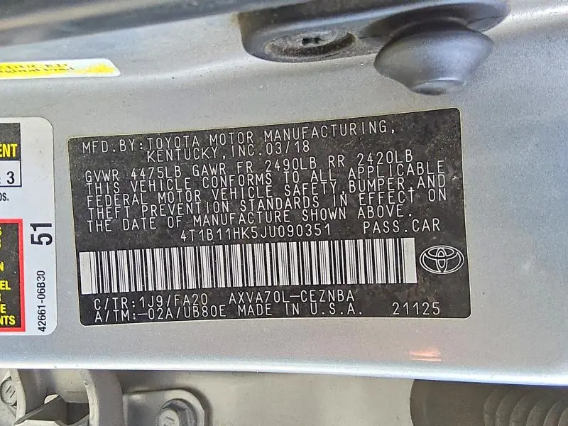 2018 TOYOTA CAMRY LE  