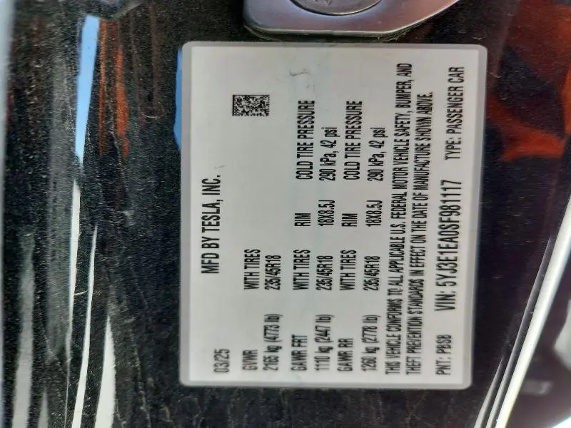 2025 TESLA MODEL 3   
