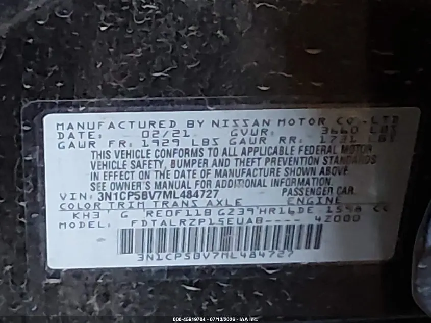 2021 NISSAN KICKS S XTRONIC CVT