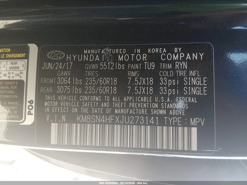 2018 HYUNDAI SANTA FE SE