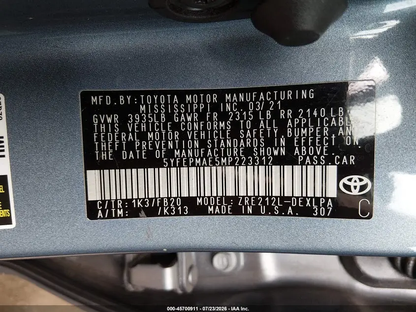 2021 TOYOTA COROLLA LE