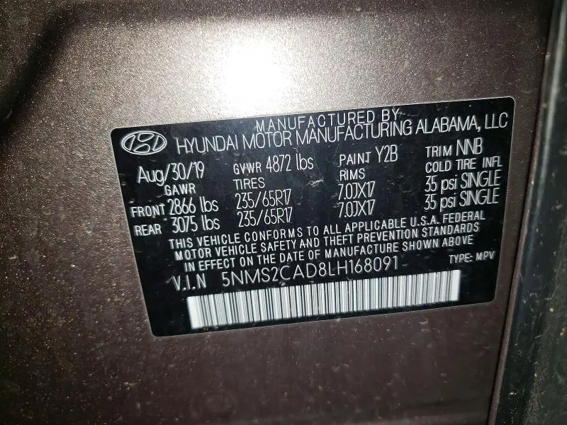 2020 HYUNDAI SANTA FE SE  