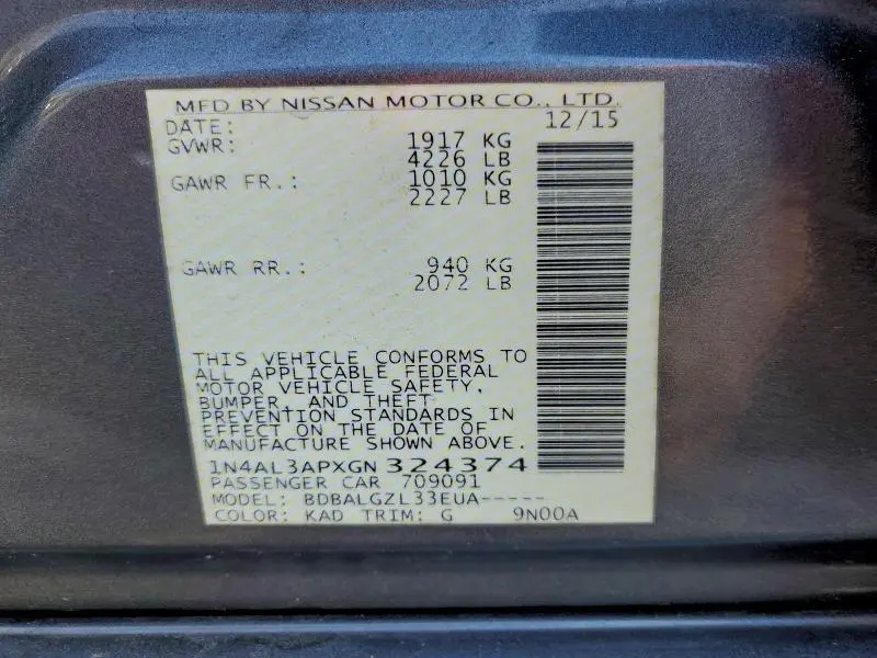 2016 NISSAN ALTIMA 2.5  