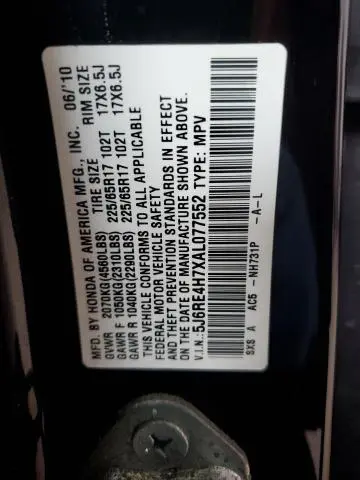 2010 HONDA CR-V EXL  