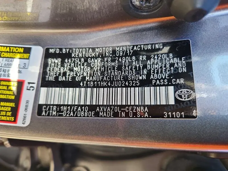 2018 TOYOTA CAMRY LE  