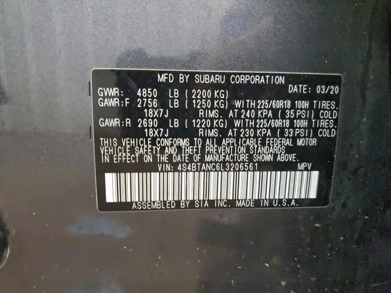 2020 SUBARU OUTBACK LIMITED  