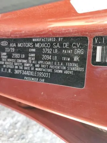 2020 KIA FORTE GT LINE  