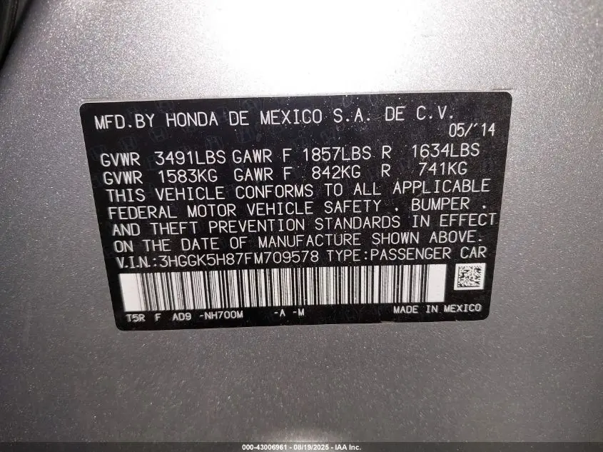 2015 HONDA FIT EX/EX-L