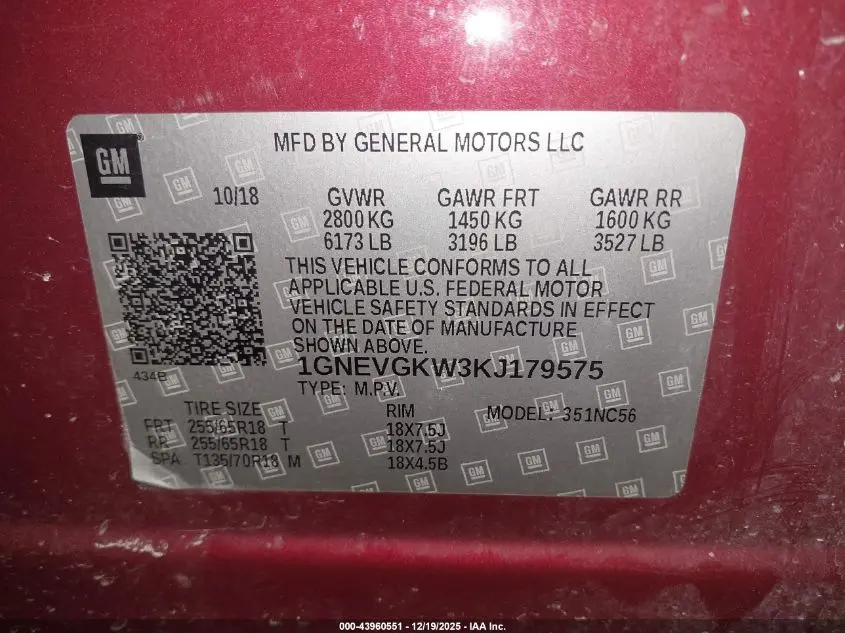 2019 CHEVROLET TRAVERSE 1LT