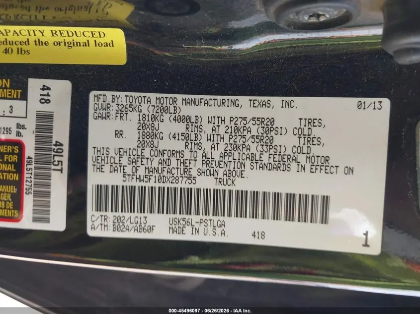 2013 TOYOTA TUNDRA PLATINUM 5.7L V8