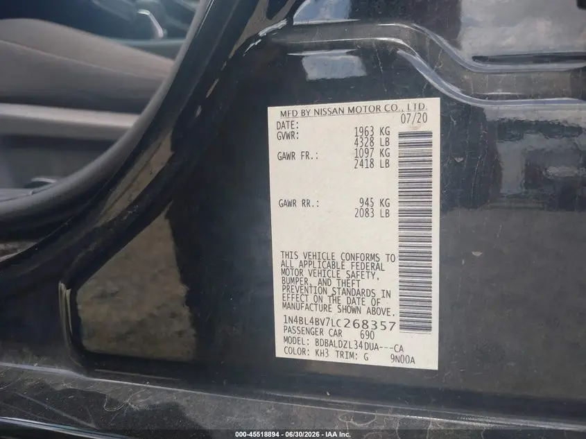 2020 NISSAN ALTIMA S FWD
