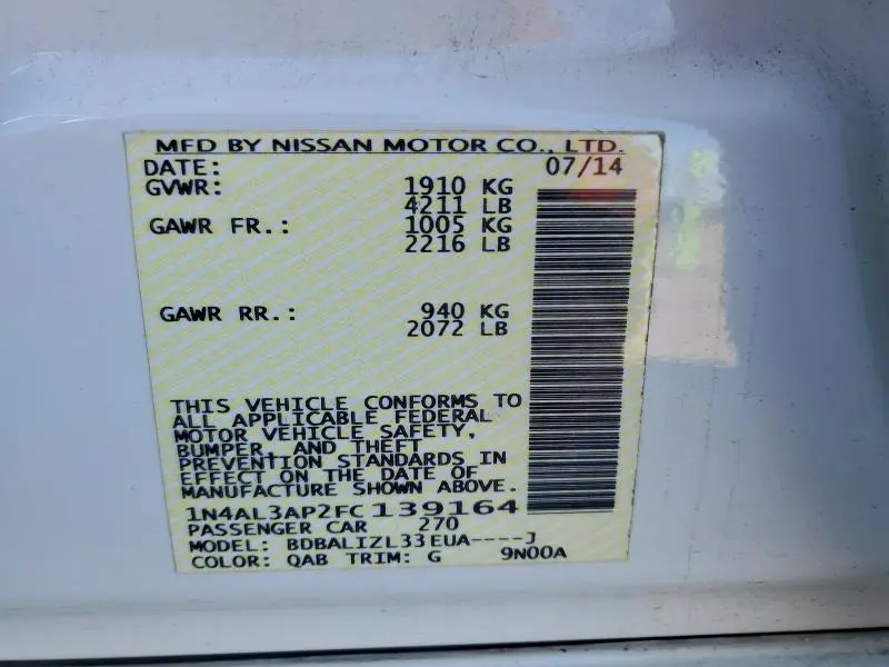 2015 NISSAN ALTIMA 2.5  