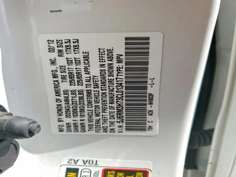 2012 HONDA CR-V EXL  