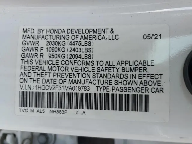 2021 HONDA ACCORD SPORT  