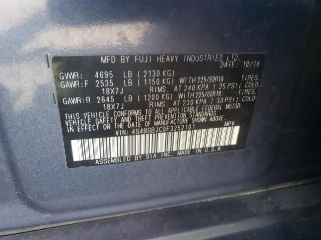 2015 SUBARU OUTBACK 2.5I LIMITED  
