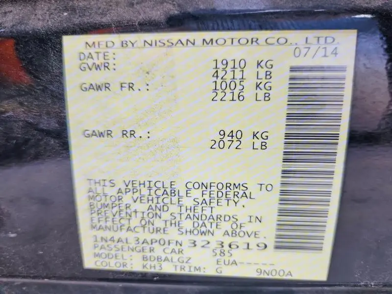 2015 NISSAN ALTIMA 2.5 S  