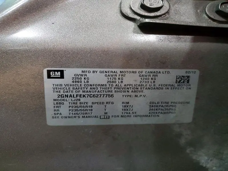 2012 CHEVROLET EQUINOX LTZ  