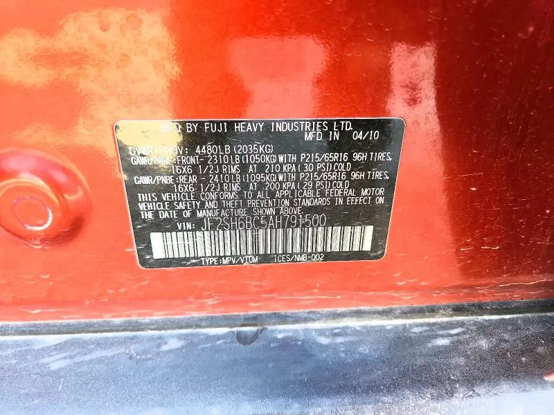 2010 SUBARU FORESTER XS  