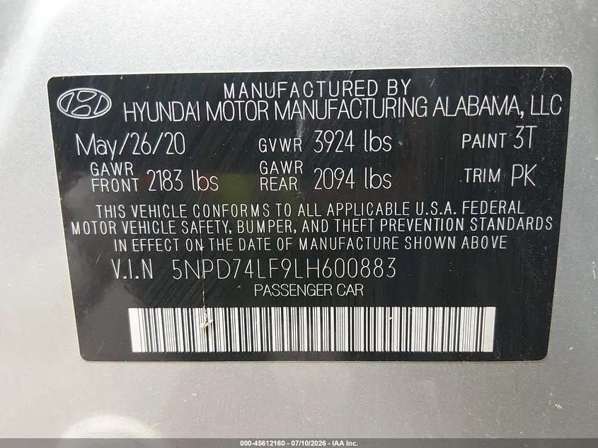2020 HYUNDAI ELANTRA SE