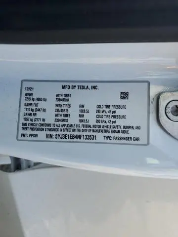 2022 TESLA MODEL 3   
